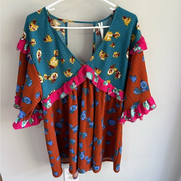 By Anthropologie Ruffled Sleep Mini Dress - Floral Patchwork - Size Small Petite - Picture 13 of 13